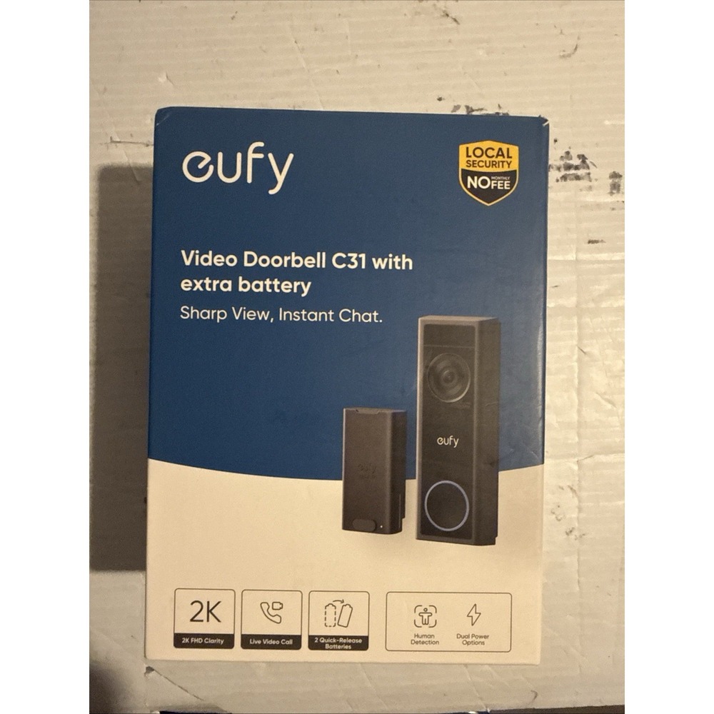 eufy 2k Video Doorbell C31 Rechargeable Battery (x2) 24/7 Recording